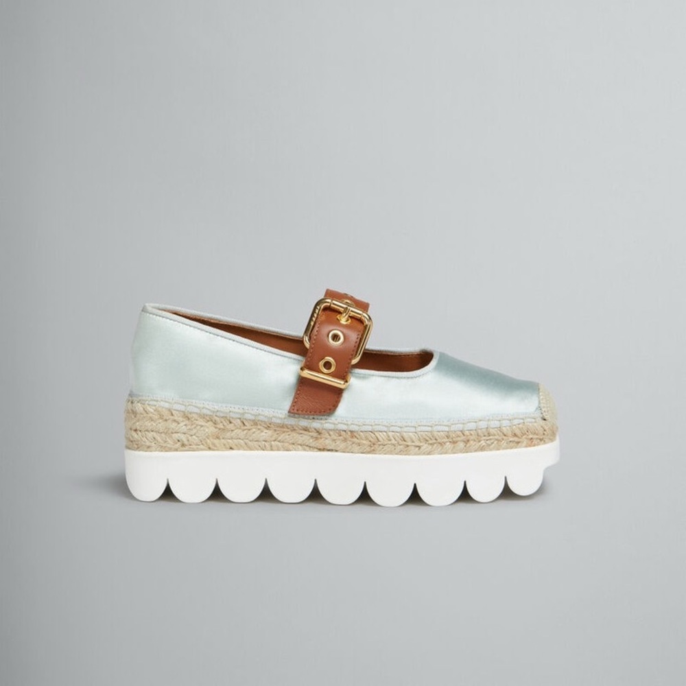 Marni Mary Jane Platform Blue Satin Petal Espadrilles Size 36.5 Worn Twice